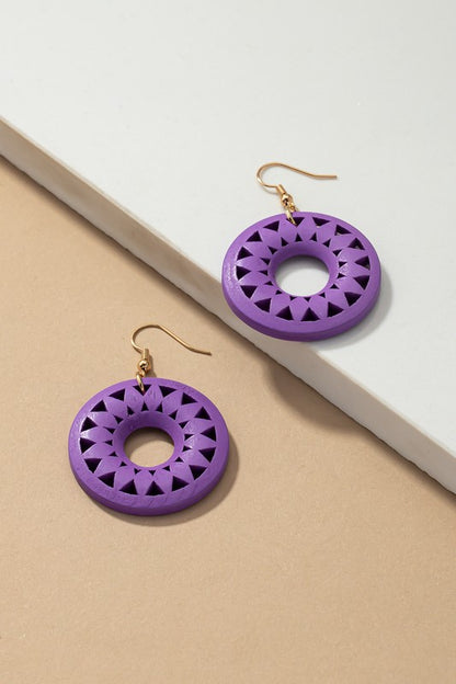 NEW COLORS Cutout wood circle drop earrings