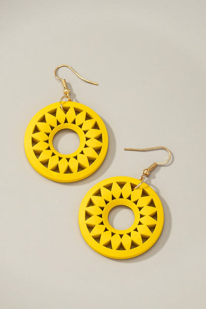 NEW COLORS Cutout wood circle drop earrings