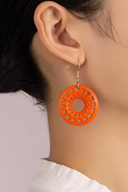 NEW COLORS Cutout wood circle drop earrings