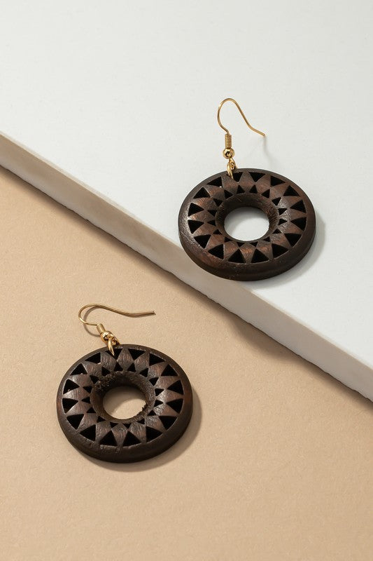 NEW COLORS Cutout wood circle drop earrings