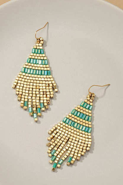 Handmade metallic cube bead tassel earrings