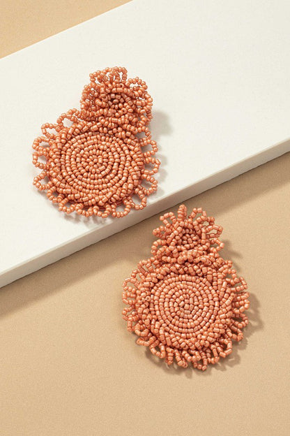 Premium hand sewn seed bead disk drop earrings