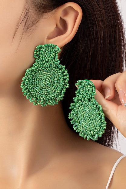 Premium hand sewn seed bead disk drop earrings