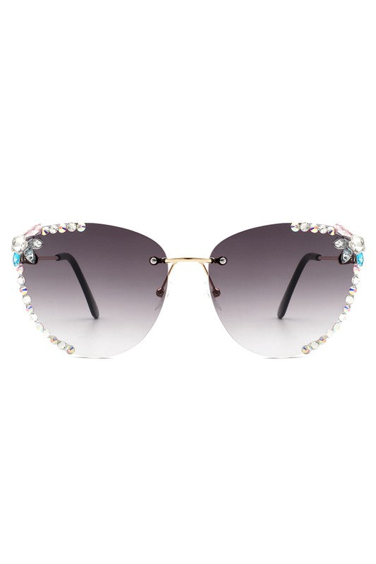 Rimless Rhinestone Fashion Cat Eye Sunglasses