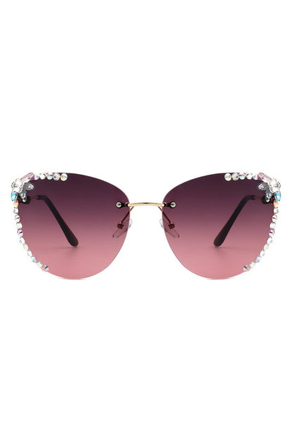 Rimless Rhinestone Fashion Cat Eye Sunglasses