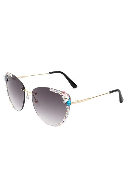 Rimless Rhinestone Fashion Cat Eye Sunglasses