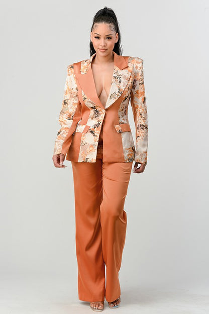 TRANSITION PRINT BLAZER AND PANT SUIT