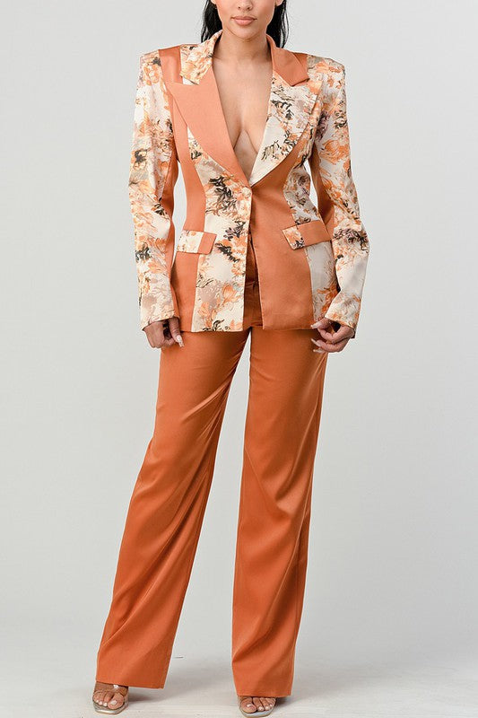 TRANSITION PRINT BLAZER AND PANT SUIT