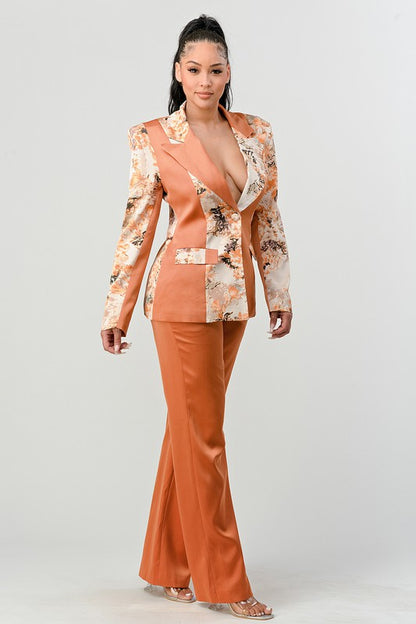 TRANSITION PRINT BLAZER AND PANT SUIT