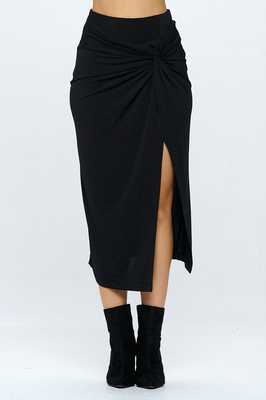 Made in USA Midi Skirt with Front Knot and Slit