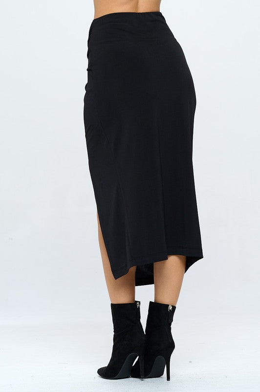 Made in USA Midi Skirt with Front Knot and Slit