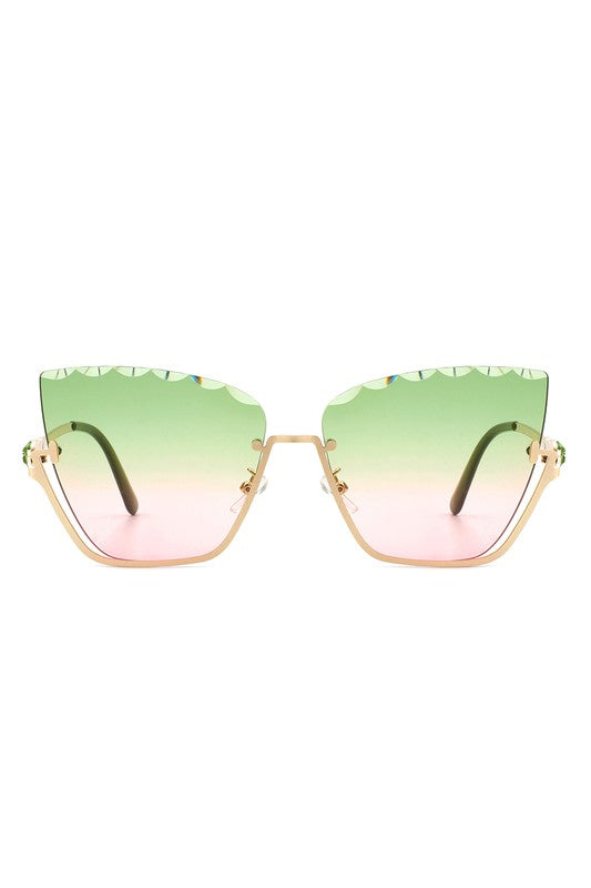 Half Frame Square Tinted Cat Eye Sunglasses