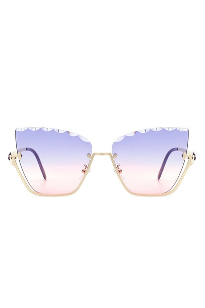 Half Frame Square Tinted Cat Eye Sunglasses