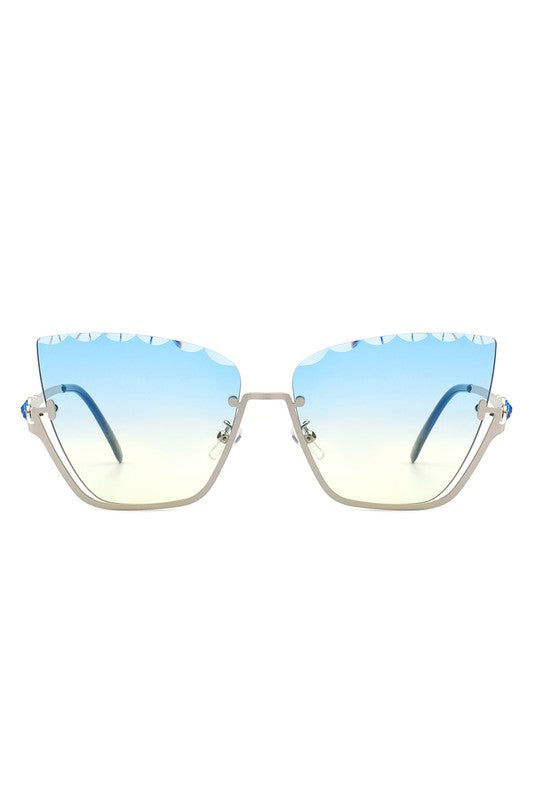 Half Frame Square Tinted Cat Eye Sunglasses