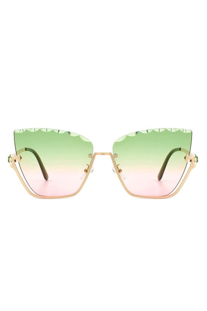 Half Frame Square Tinted Cat Eye Sunglasses