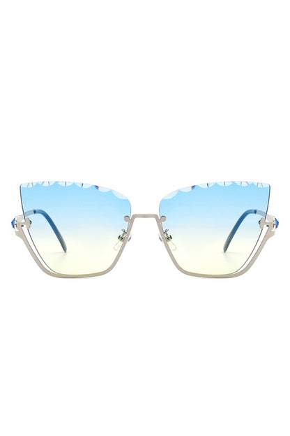 Half Frame Square Tinted Cat Eye Sunglasses