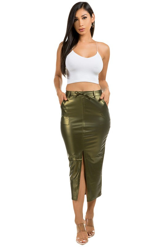 Sexy PU Leather Long Maxi Skirt