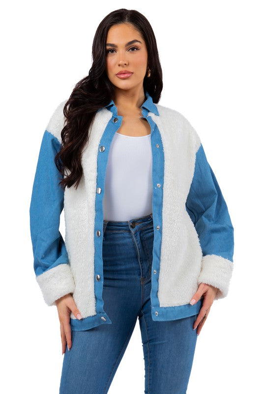 SEXY TEDDY FLEECE  WITH DENIM JACKET