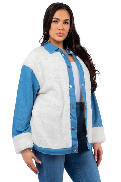 SEXY TEDDY FLEECE  WITH DENIM JACKET