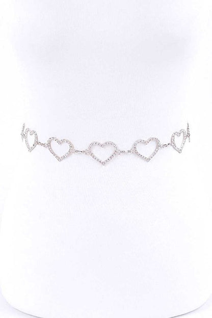 Rhinestone Heart Link Chain Belt