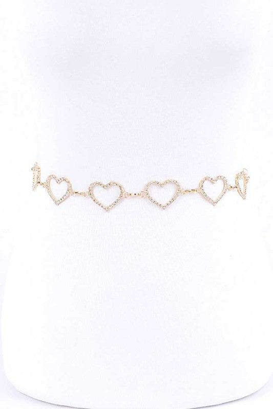 Rhinestone Heart Link Chain Belt