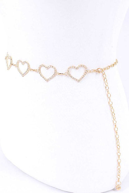 Rhinestone Heart Link Chain Belt