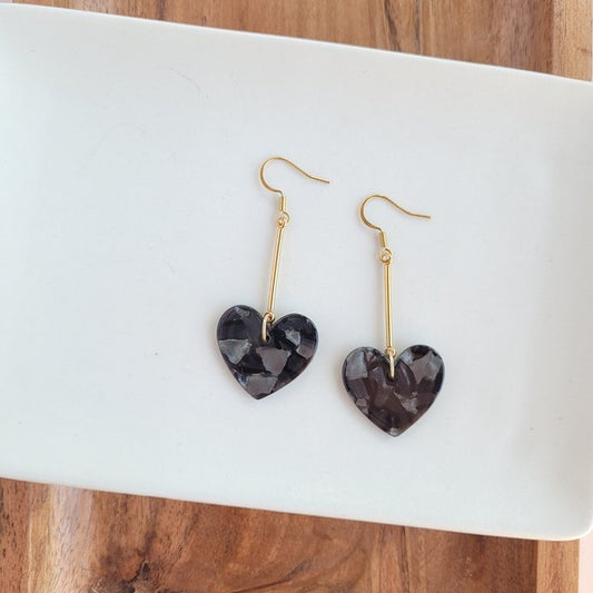 Mina Heart Earrings - Black