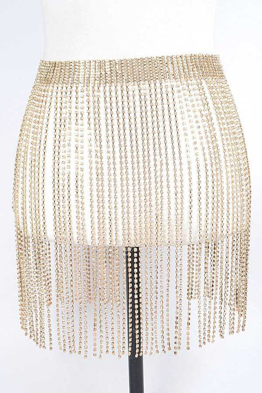 Fringe Rhinestone Buckle Chain Belt