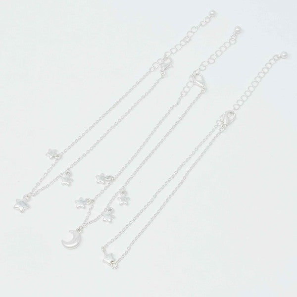 Starred Up Chain Anklet, Set of 3