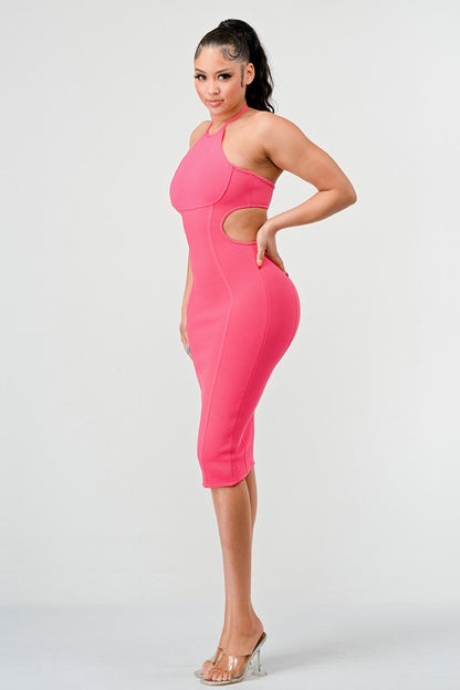 HALTER HOLLOW OUT BODYCON BANDAGE DRESS