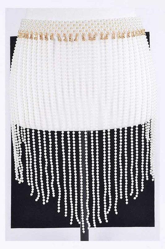 Fringe Pearl Statement Chain Belt