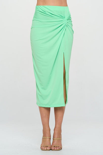 Made in USA Midi Skirt with Front Knot and Slit