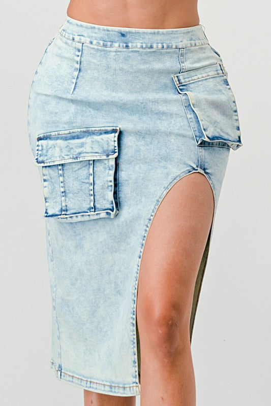 Kiana Casual Washed Denim Skirt