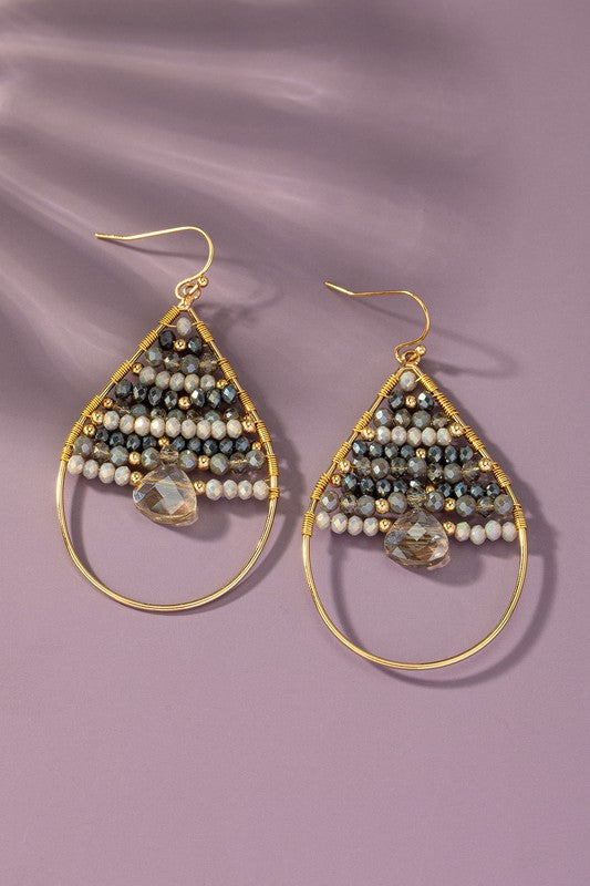 Faceted glass beaded teardrop hoop earrings