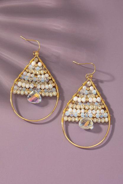 Faceted glass beaded teardrop hoop earrings