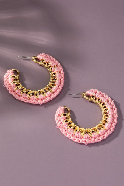 Cord braided link chain hoop earrings