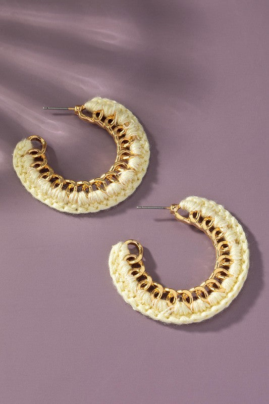 Cord braided link chain hoop earrings