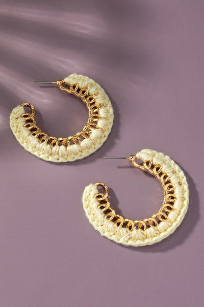 Cord braided link chain hoop earrings