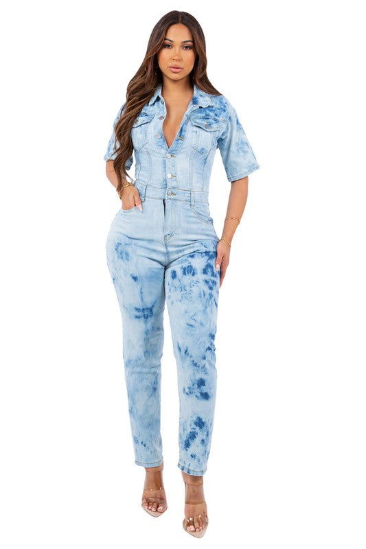 Across Your Mind Sexy Tie Dry Denim Jumpsuit