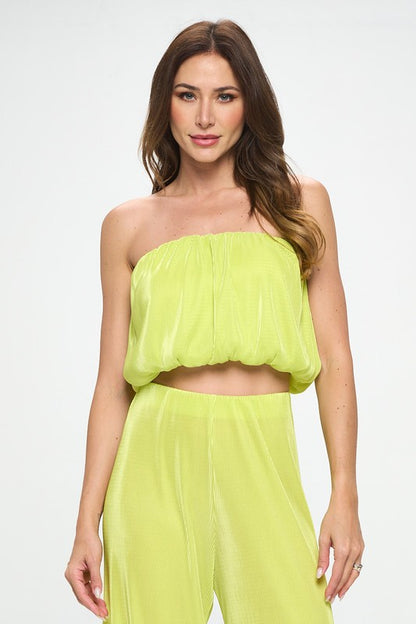 Vibrant Plisse Tube Crop Top