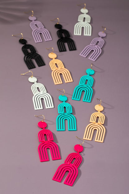 Cutout Metal Arch Drop Earrings with Color Coating