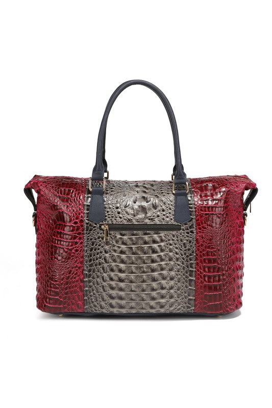 Crocodile-Embossed Duffle Bag