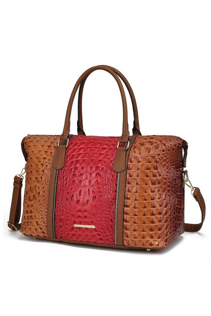 Crocodile-Embossed Duffle Bag