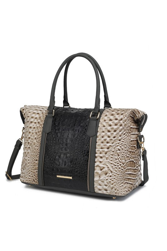 Crocodile-Embossed Duffle Bag