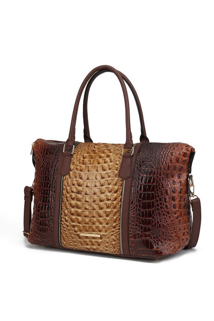 Crocodile-Embossed Duffle Bag