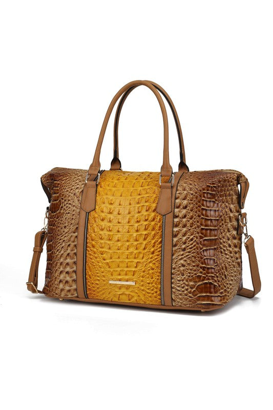 Crocodile-Embossed Duffle Bag