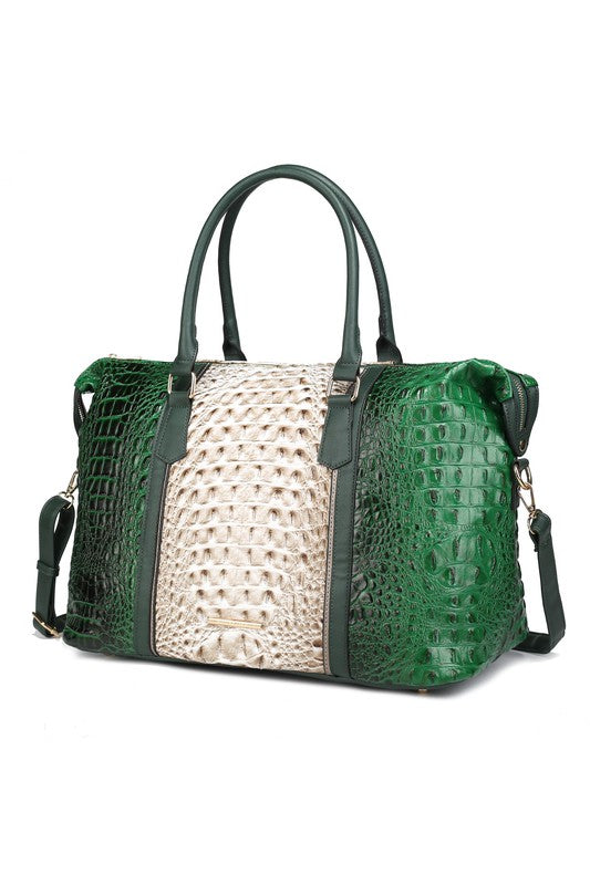 Crocodile-Embossed Duffle Bag