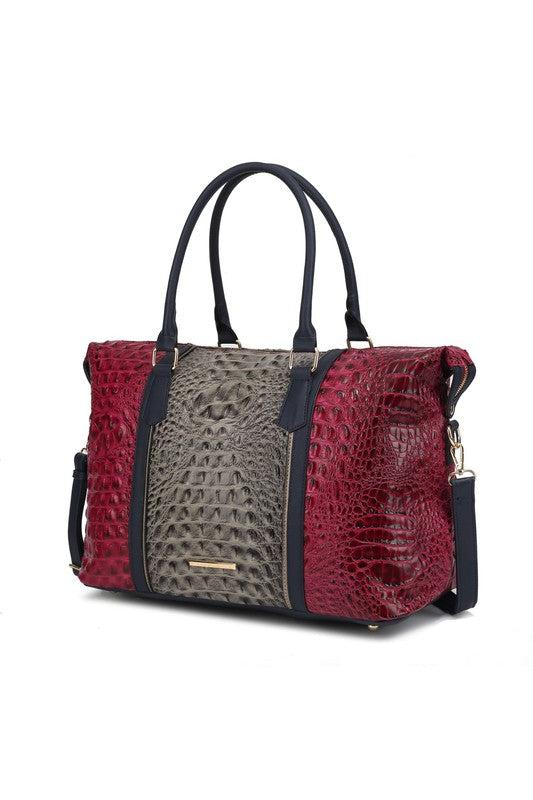 Crocodile-Embossed Duffle Bag