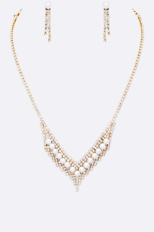 3 PC Pearl Accent Rhinestone Necklace Set