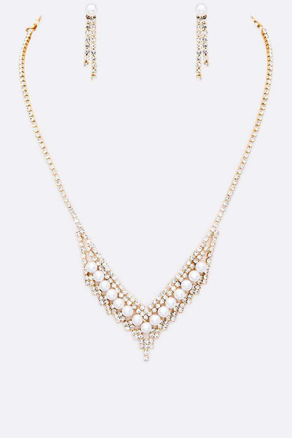 3 PC Pearl Accent Rhinestone Necklace Set